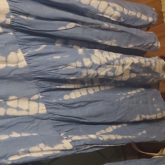 Strapless Smocked Sky Blue Tie Dye Ruffled Wide Leg Jumpsuit by JAPNA - Picture 10 of 10